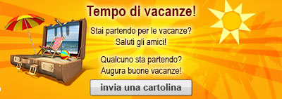 Tempo di vacanze! Stai partendo per le vacanze? Saluta gli amici! Qualcuno sta partenso? Augura buone vacanze! invia una cartolina