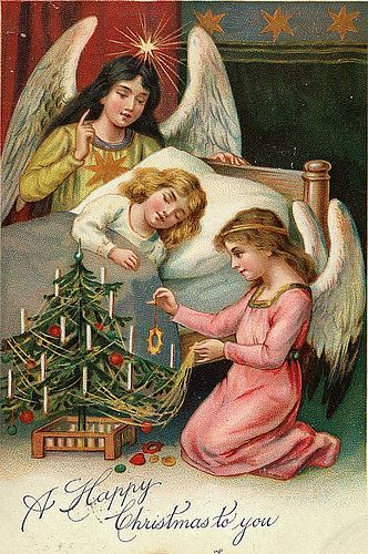 Biglietto in stile vittoriano con gli Angeli di Natale