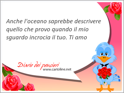 Anche l'oceano saprebbe descrivere quello che provo quando il mio <strong>sguardo</strong> incrocia il tuo. Ti amo