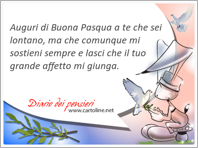 Auguri di Buona Pasqua a te che sei lontano, ma che comunque mi sostieni sempre e lasci che il tuo grande affetto mi <strong>giunga</strong>.