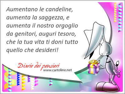 Aumentano le candeline, aumenta la saggezza, e aumenta il nostro orgoglio da genitori, auguri tesoro, che la tua vita ti doni tutto quello che desideri!