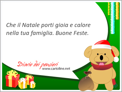 Che il Natale porti gioia e calore nella tua famiglia. Buone Feste.