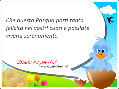 Che questa Pasqua <strong>porti</strong> tanta felicit  nei vostri cuori e possiate viverla serenamente.