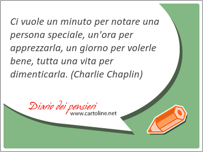 Ci vuole un minuto per notare una persona speciale, un'ora per apprezzarla, un giorno per volerle bene, tutta una vita per dimenticarla.