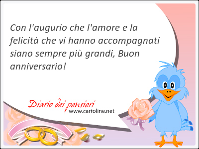 Con l'augurio che l'amore e la felicit che vi hanno accompagnati siano sempre pi grandi, Buon anniversario!