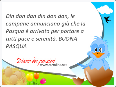 Din don dan din don dan, le campane annunciano gi che la Pasqua  arrivata per portare a tutti pace e serenit. BUONA PASQUA