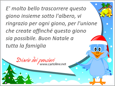 E' molto bello trascorrere questo giono insieme sotto l'albero, vi ringrazio per ogni giono, per l'unione che create affinch questo giono sia possibile. Buon Na<strong>tale</strong> a tutta la famiglia