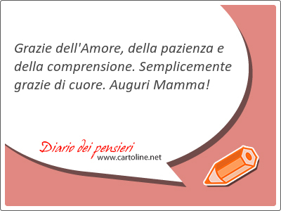 Grazie dell'Amore, della pazienza e della comprensione. Semplice<strong>mente</strong> grazie di cuore. Auguri Mamma!