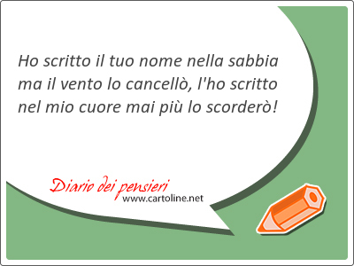 Ho scritto il tuo nome nella sabbia ma il vento lo cancell, l'ho scritto nel mio cuore mai pi lo scorder!