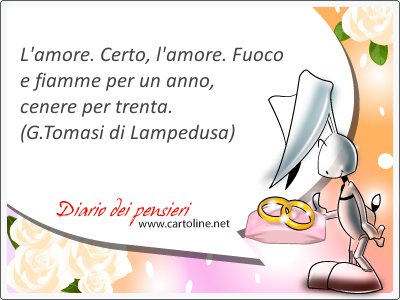 L'amore. Certo, l'amore. Fuoco e fiamme per un anno, cenere per trenta.