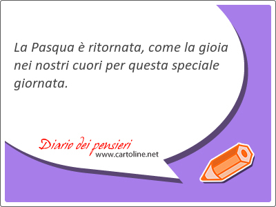 La Pasqua  ritornata, come la gioia nei nostri cuori per questa speciale giornata.