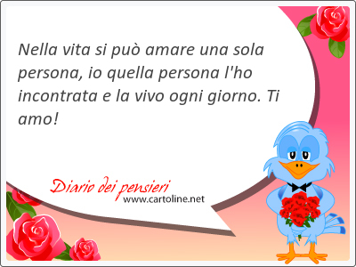 Nella vita si pu amare una sola persona, io quella persona l'ho incontrata e la vivo ogni giorno. Ti amo!