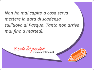 Non ho mai capito a cosa serva mettere la data di scadenza sull'uovo di Pasqua. Tanto non arriva mai fino a marted.