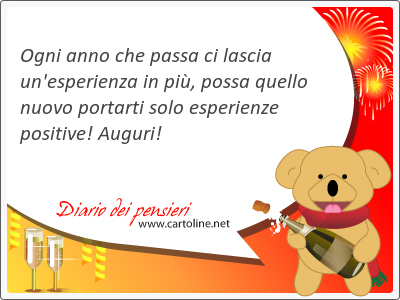 Ogni anno che passa ci lascia un'esperienza in pi, possa quello nuovo portarti solo esperienze positive! Auguri!