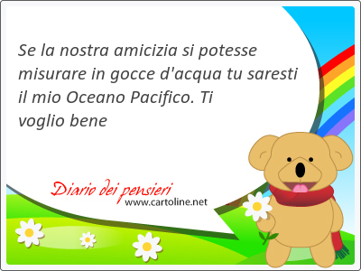 Se la nostra amicizia si potesse misurare in gocce d'acqua tu saresti il mio Oceano Pacifico. Ti voglio bene