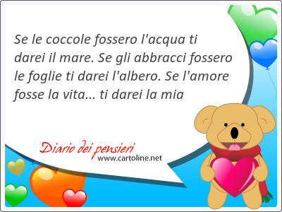 Se le coccole fossero l'acqua ti <strong>darei</strong> il mare. Se gli abbracci fossero le foglie ti <strong>darei</strong> l'albero. Se l'amore fosse la vita... ti <strong>darei</strong> la mia