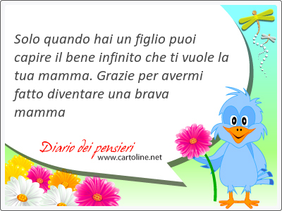 Solo quando hai un figlio puoi capire il bene in<strong>finito</strong> che ti vuole la tua mamma. Grazie per avermi fatto diventare una brava mamma